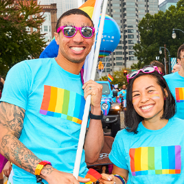 Group of people at a pride event