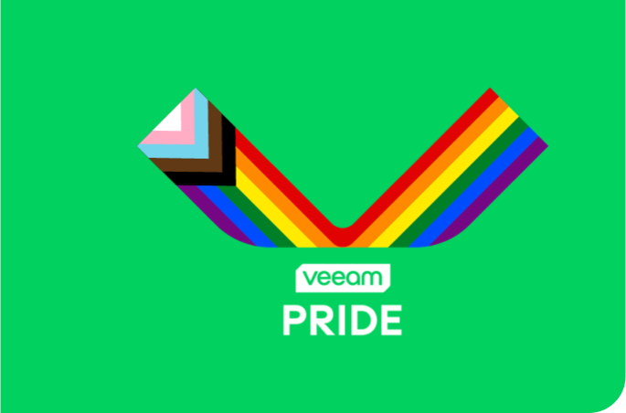 Veeam Pride logo with rainbow V on green background