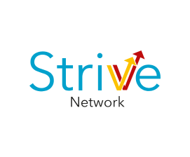 Strive Network logo with blue text and upward arrow