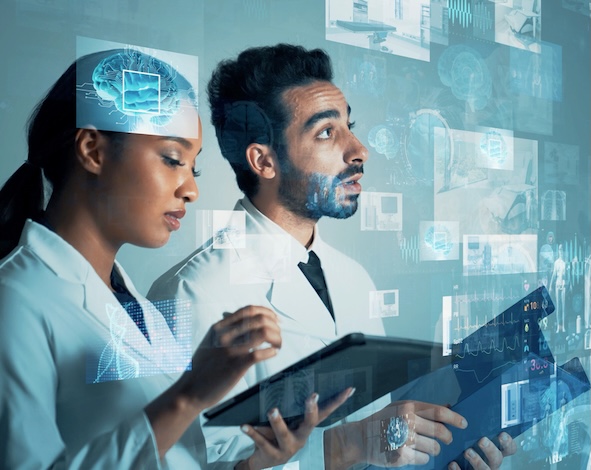 male and female techs reviewing new technology
