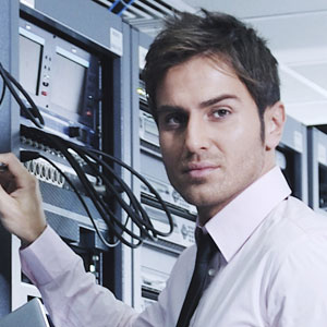 Guy working on server