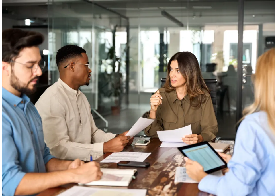 Employees planning in meeting room