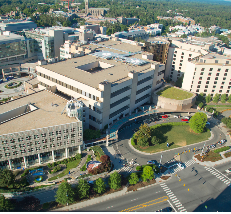 aerial view of Duke University Hospital campus.