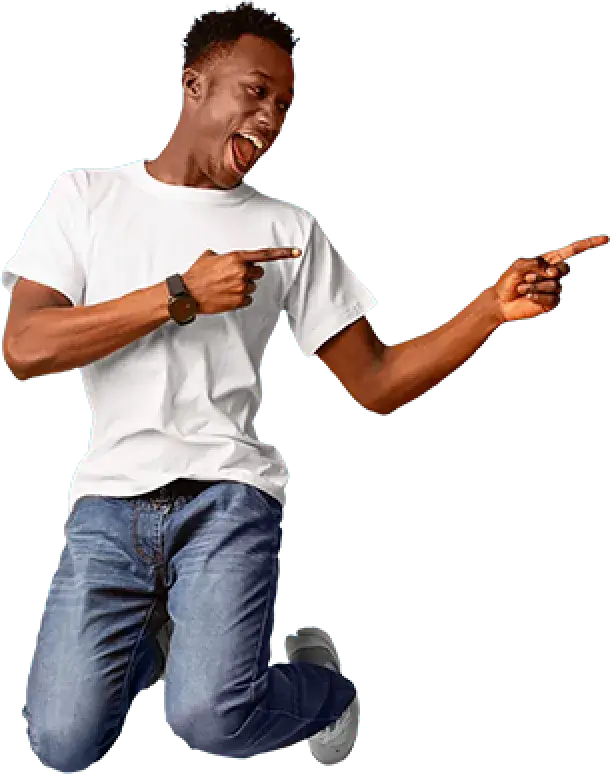 Man jumping and pointing to the right
