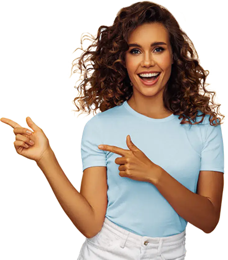 Woman pointing to the left