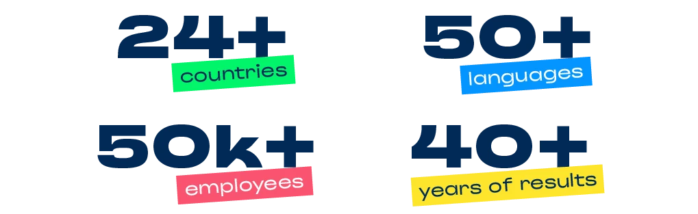 23 countries, 50 languages, 65k employees, 40+ years in business