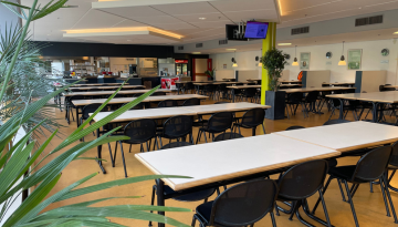 Canteen lunch room area with tables and booths