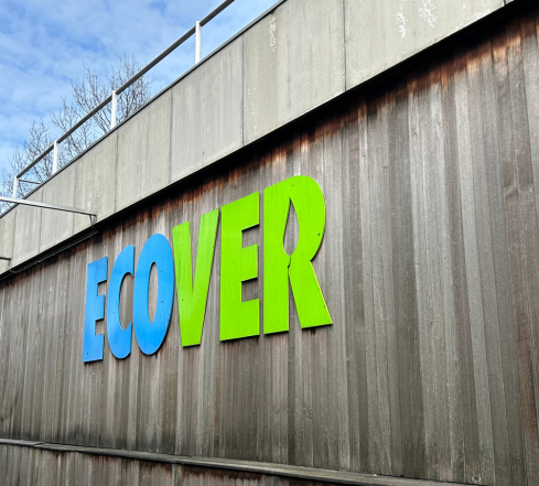 Exterior of building with Ecover sign on wood wall