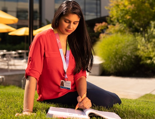 Woman reading on the lawn