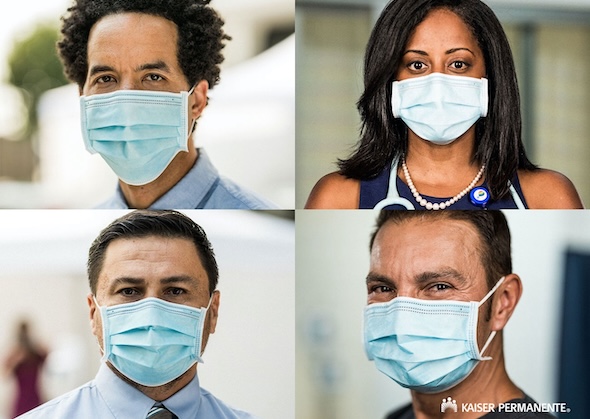 Four clinicians in a collage wearing masks