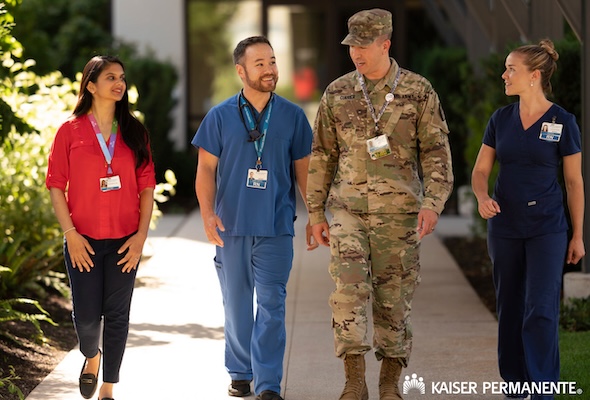 Nurses walking outside
