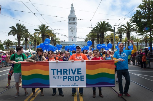 Group walking in pride parade