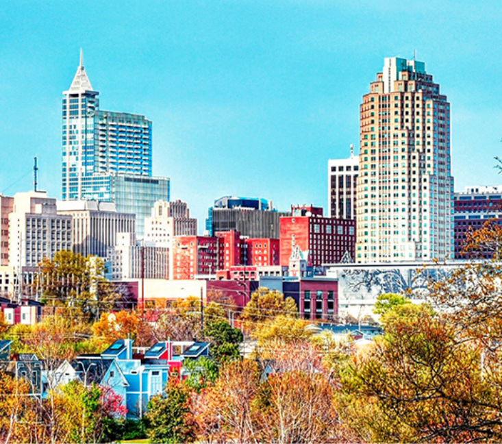 View of a city skyline in North Carolina