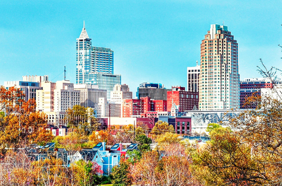 Skyline of a city in North Carolina during the day