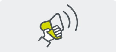 A megaphone icon, which represents that leaders at Parexel are empowered and take accountability.