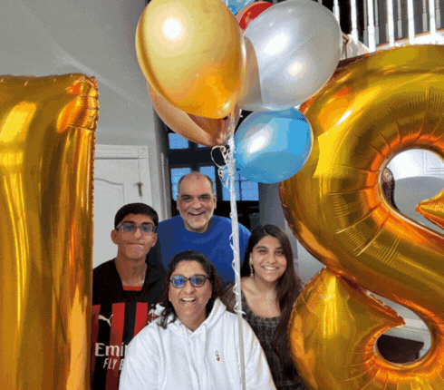 Rotating images of Hina with her family, her children, and three cats - Fizzy, Grogu and Rani