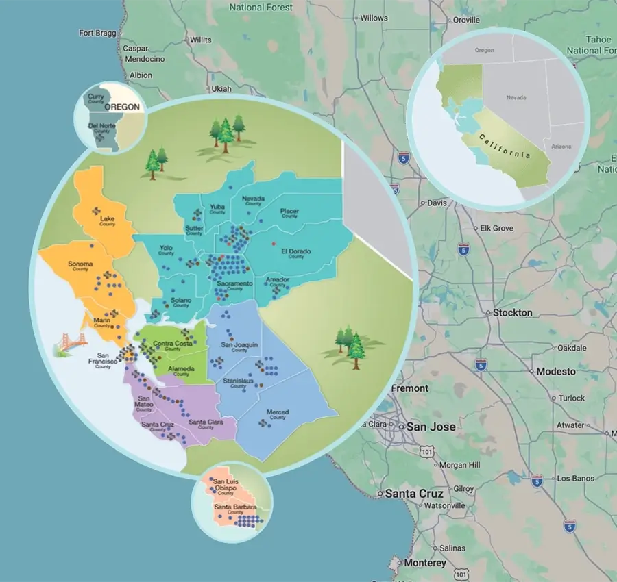 Map of Sutter's footprint in California