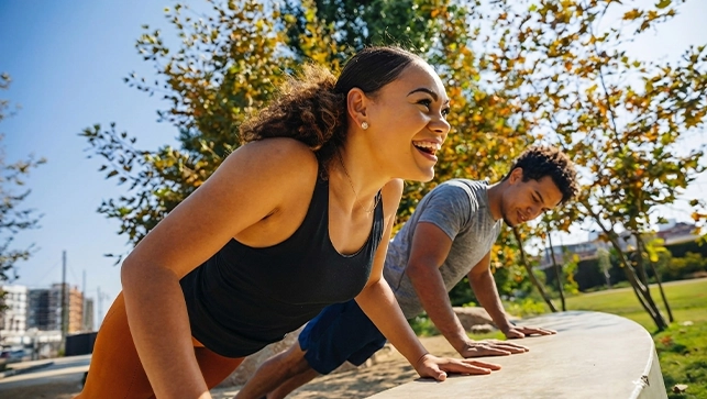 Quad employees working out together to better their health