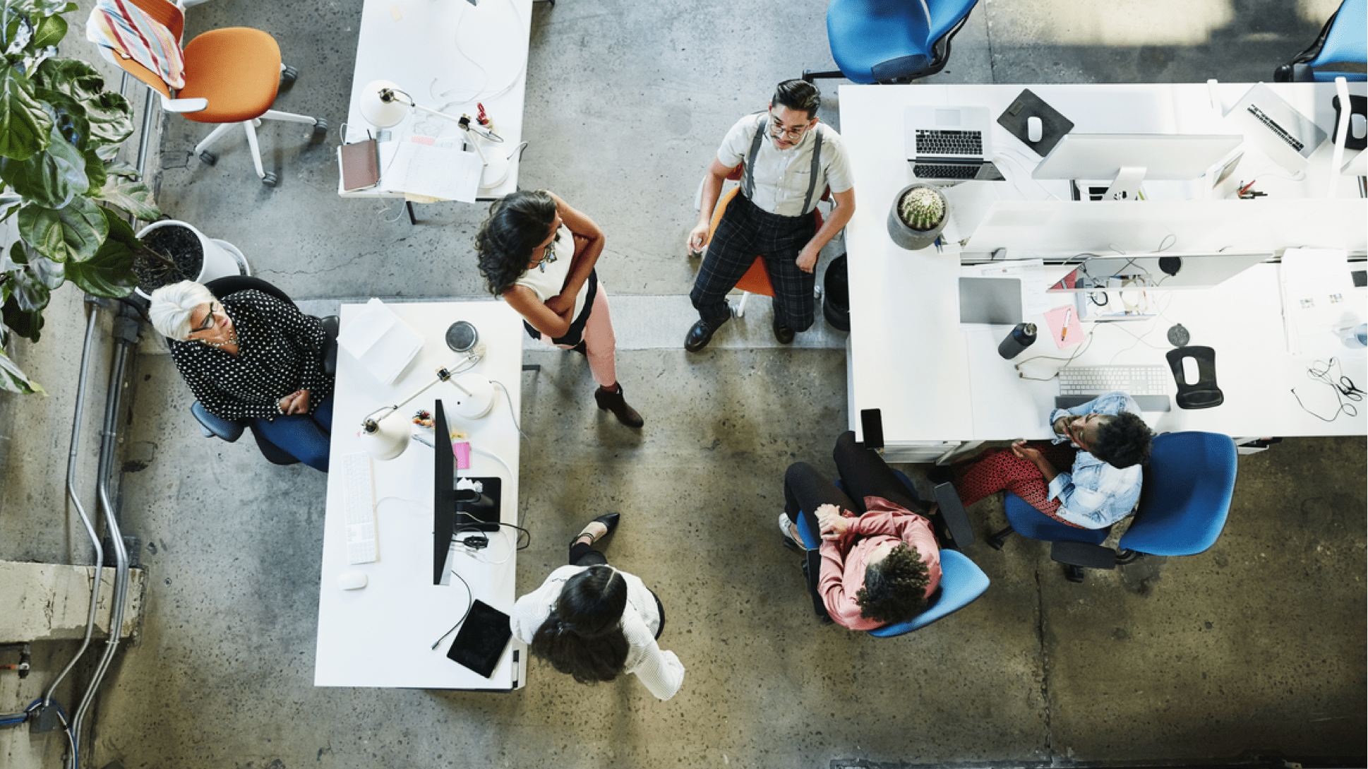 Arial view of Betty agency creative employees collaborating