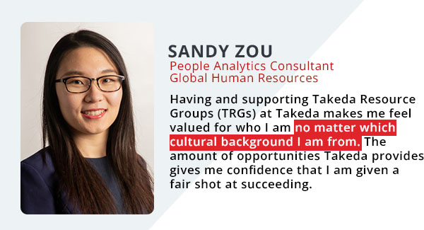 Photo of Building Asian Leaders member Sandy Zou with a quote describing the benefits of the TRG.