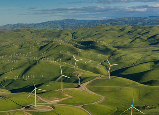 windmills in a mountain range