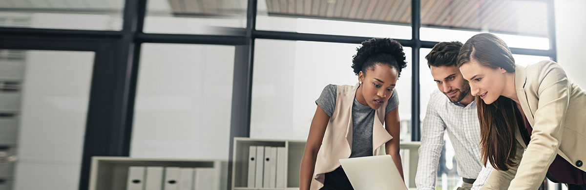 Three colleagues strategizing together