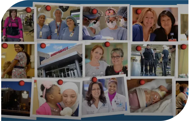 Photo collage of employees at work with patients
