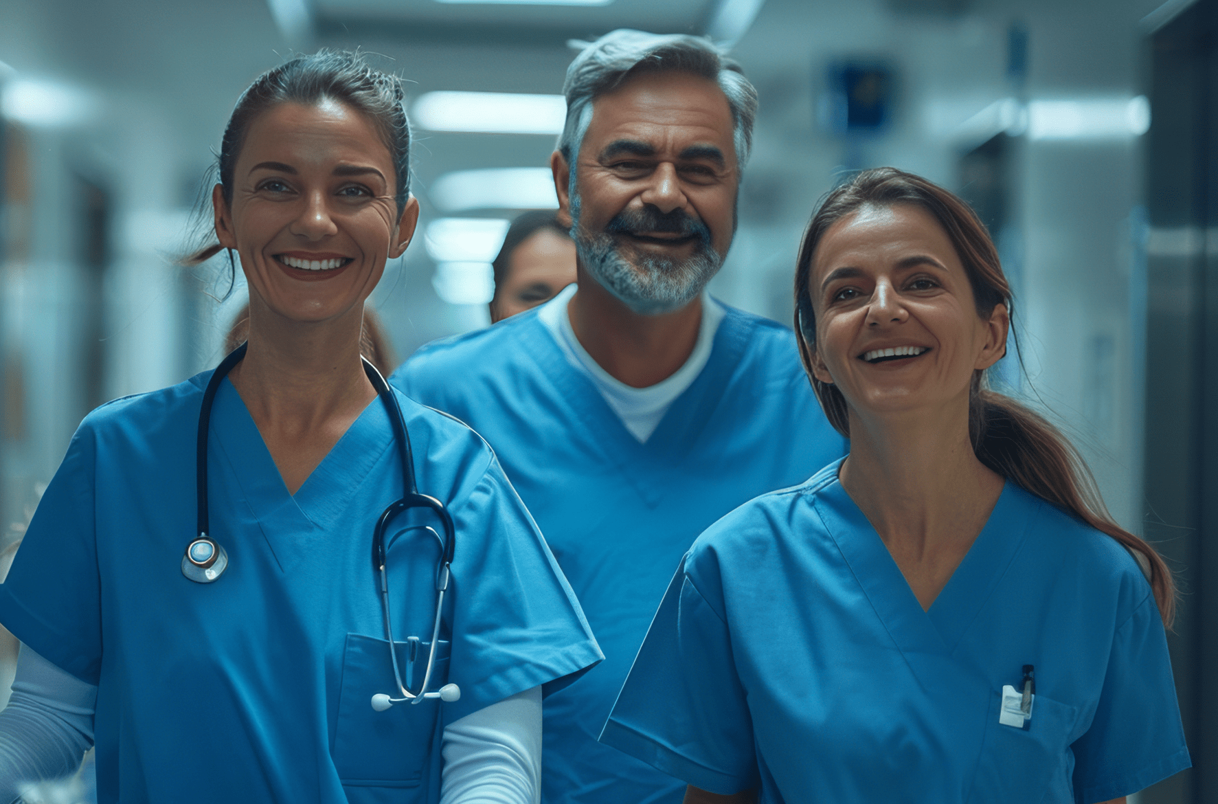 Medical employees with patient