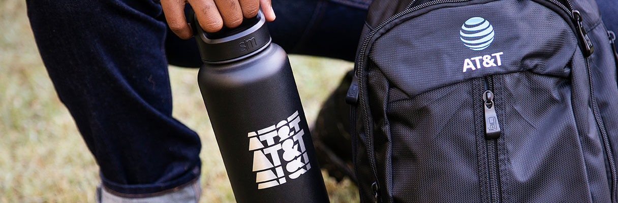 AT&T water bottle and backpack