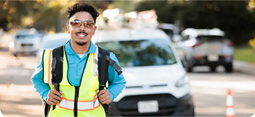 Smiling adult working