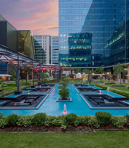 Fountain image in front of office