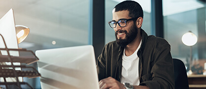 Smiling adult working