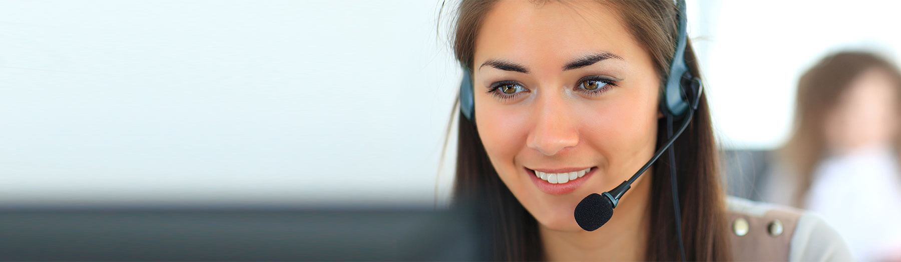 Woman talking on headset
