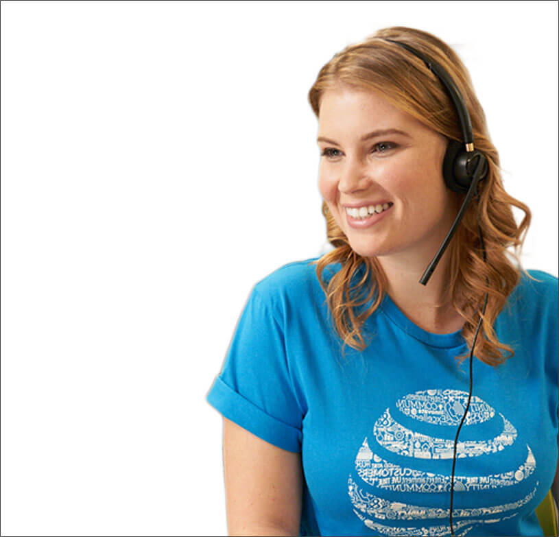 Female employee with headset on and smiling