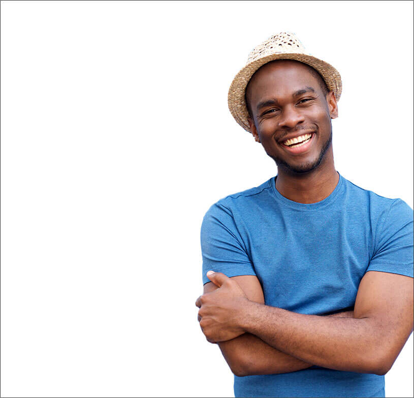 Male employee with headset on looking at a smartphone