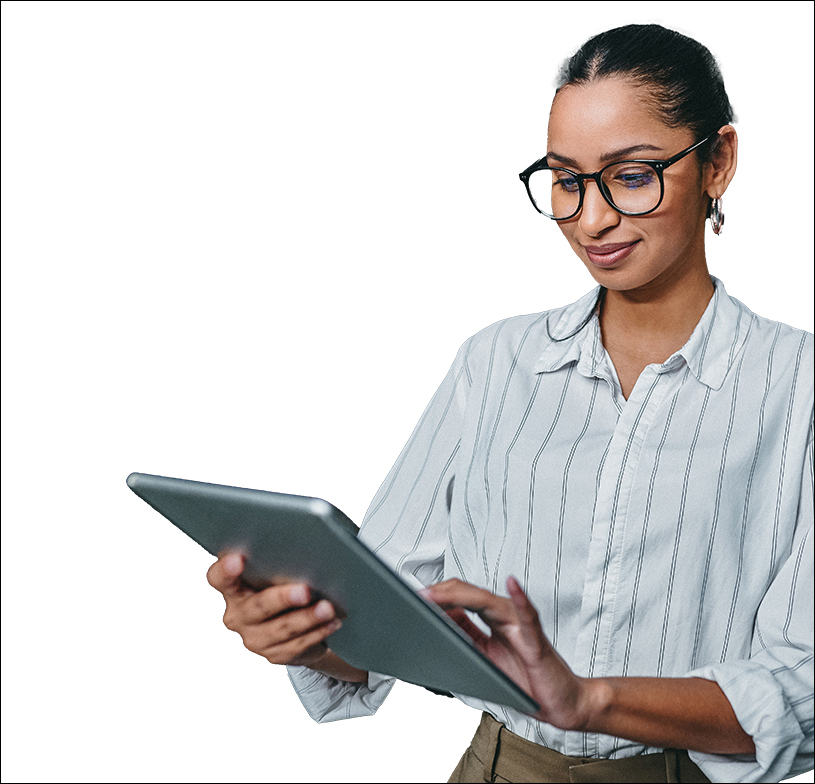 Male employee with headset on and smiling