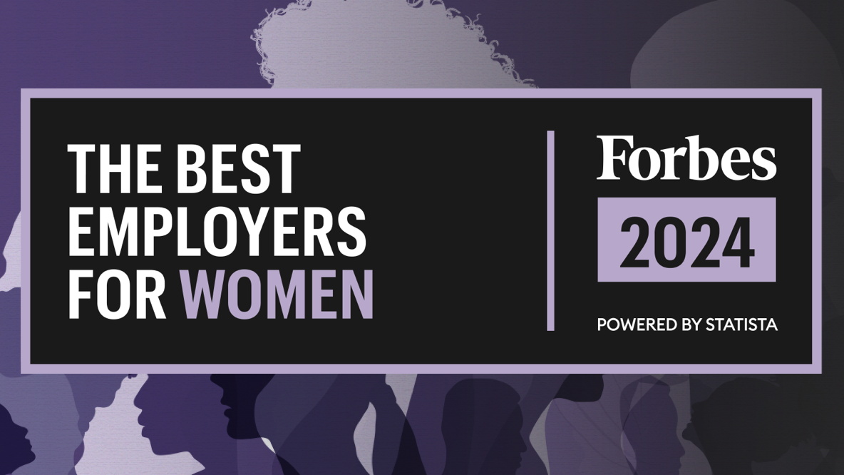 Forbes award - Purple silhouette background with the award title in a dark grey box in the middle