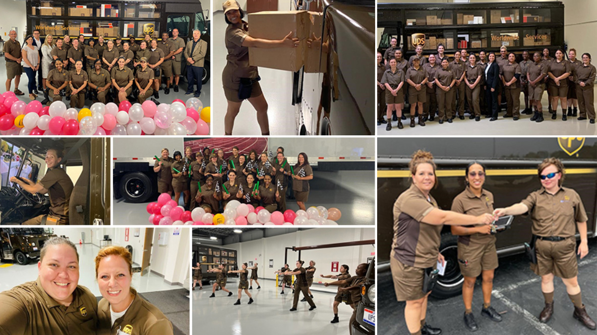 Various UPS Women in Operations Business Resource Group members working in a warehouse.