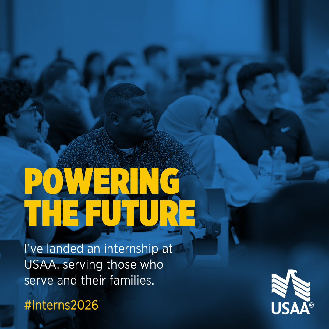 Image of interns in a group setting listening with headline Powering The Future