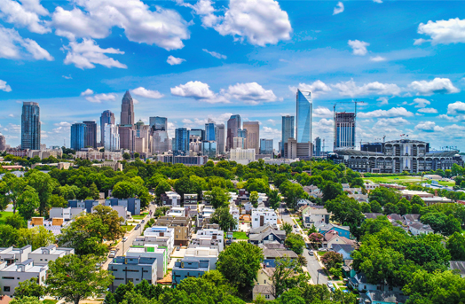 Tall buildings showcasing the skyline of charlotte, NC