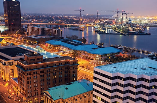 Tall buildings showcasing the skyline of Chesapeake, Virginia