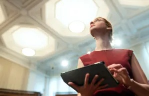 Woman holding a tablet