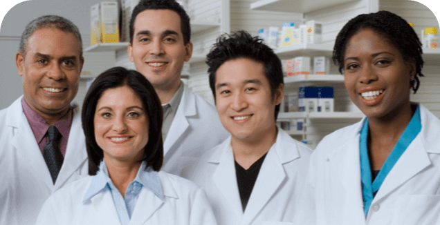 Five pharmacists taking a group photo