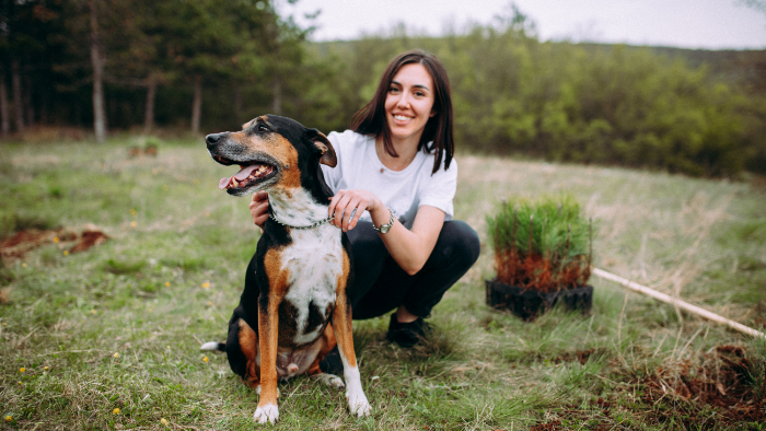 woman and dog