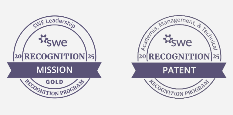 Award badges for the Gold Mission Recognition Award and Patent Recognition Award