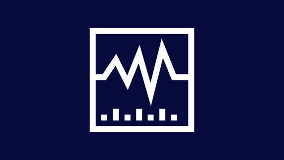 Icono de gr&aacute;fico lineal en blanco con picos irregulares, enmarcado en un cuadrado sobre un fondo azul oscuro, que representa la soluci&oacute;n de problemas y la resoluci&oacute;n de incidencias.