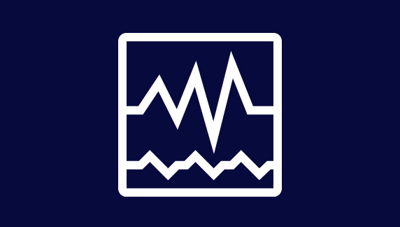 Imagen que muestra un gr&aacute;fico lineal blanco con picos irregulares, enmarcado en un cuadrado sobre un fondo azul oscuro, simbolizando tecnolog&iacute;a o monitorizaci&oacute;n de datos.