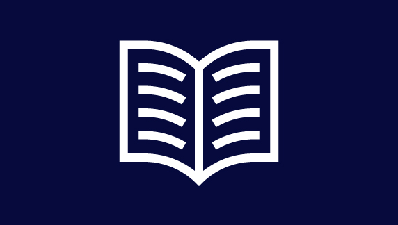 Imagen que muestra un icono de un libro abierto en color blanco sobre un fondo azul oscuro, simbolizando recursos de aprendizaje y formaci&oacute;n normativa.