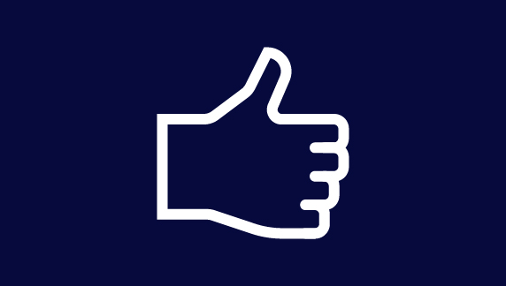 S&iacute;mbolo de pulgar hacia arriba en arte lineal blanco sobre un fondo azul oscuro, que representa aprobaci&oacute;n o retroalimentaci&oacute;n positiva.