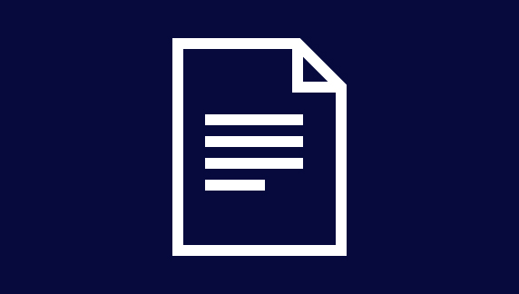 &Iacute;cone de contorno branco de um documento com linhas de texto horizontais sobre um fundo azul-escuro.